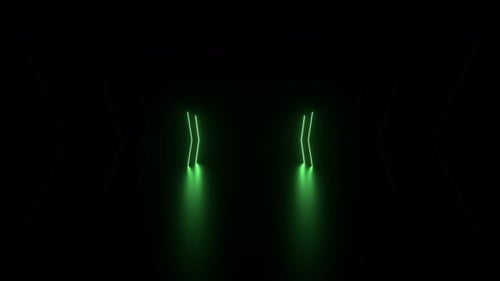 Neon light direction arrows corridor in dark background loop,sci-fi tunnel flashing green arrow sign