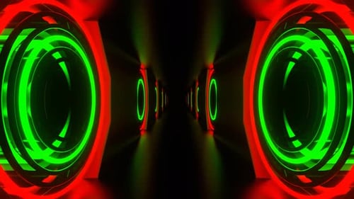 Green And Red Neon Strobe Rings In Tunnel Background Vj Loop In 4K