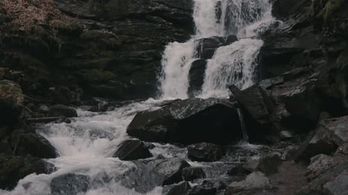 Landscape of waterfall Shypit in the Ukrainian Carpathian Mountains.