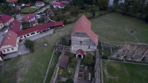 Reveal the Cistercian Monastery of Carta, Cinematic Image from a Drone. The Abbey Church in Transylv