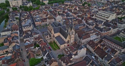 Aerial View of the Cityscape of Montargis France Old Town Center of Montargis Aerial View of City