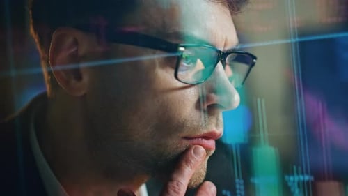 Holographische Datenanalyse von Händlern bei Nacht