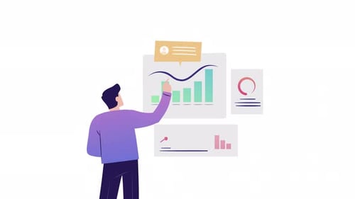 Flat Design Person Interacting with Business Data Analytics