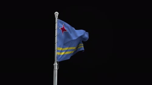 Waving Aruba Flag on Pole