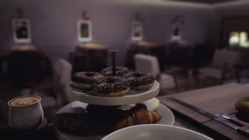 Smooth Camera Movement Through Modern Cafe Pastry Counter