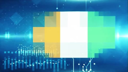 Flagge der Elfenbeinküste auf wirtschaftlichem Hintergrund und Grafik