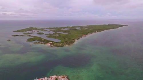 Tintipan and Santa Cruz del islote colombian islands in the Caribbean at sunset. Aerial
