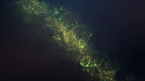 Abstract background of magic dust particles, particles glow and move with wave energy, glitter brigh