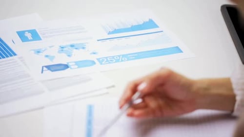 Education, Business, Account, Paperwork and Sale Concept - Female Hands with Pen