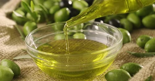 Composition of freshly harvested Italian genuine olives and oil . Concept of: olives, italian food