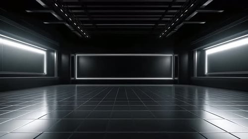 Futuristic 3D Metallic Logo Reveal in Dark Tech Environment