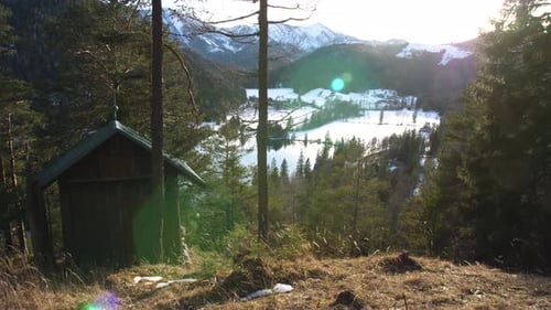 View of a valley from the mountain with sunshine - Erlaufsee Mariazell