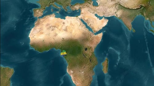 Gabon Map Zoom with Waving Flag Reveal