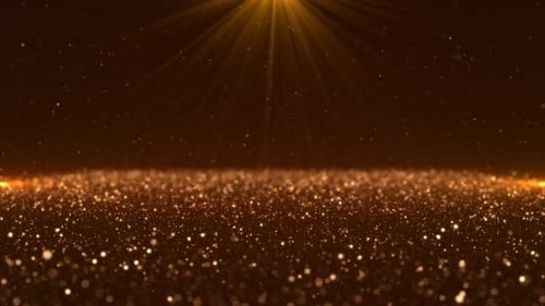 Golden Glitter Particles and Light Rays Stage Background