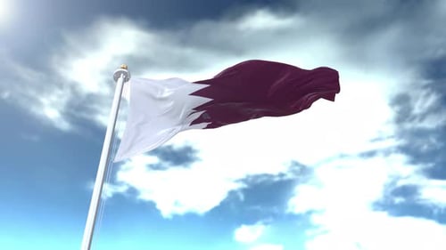 Waving Qatar Flag in Realistic Cloudy Sky