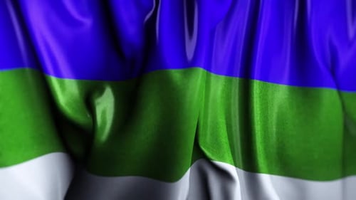 Realistic Waving Flag with Blue, Green, and White Stripes