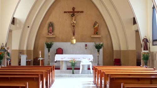 walking inside small church empty
