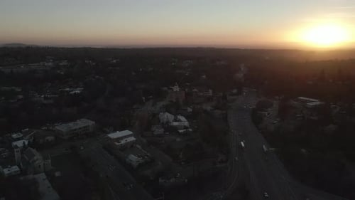 Aerial Shot Flying above interstate 80 in California Auburn