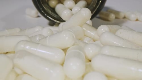 Closeup of White Pills on White Background