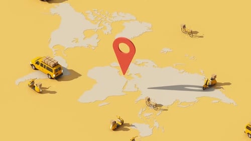 Animated Global Logistics Delivery Map with Moving Vehicles