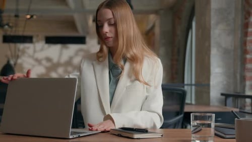 Business Woman Caucasian Businesswoman Girl Female Office Worker Finish End Complete Done Work Job