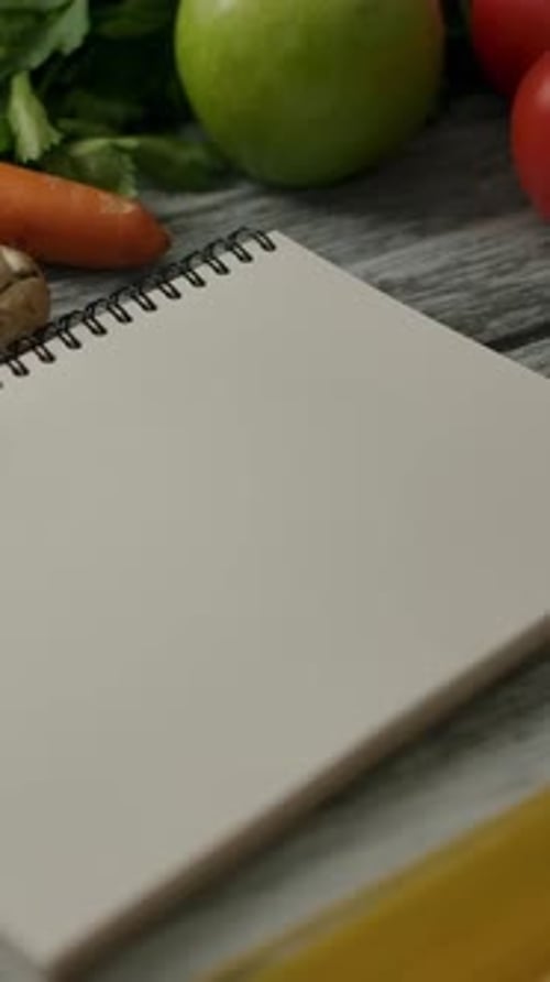 Vertical of Blank Notebook Near Cooking Ingredients