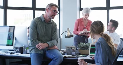 Coworking office, documents and business people collaboration, discussion