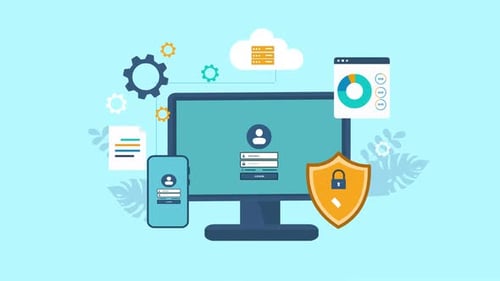 Flat Design Animation of Secure Login and Cloud Technology Ecosystem