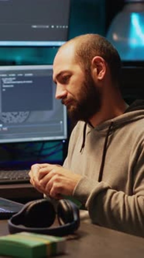 Vertical Video Web Developer Taking Supplements Out of Box in Office
