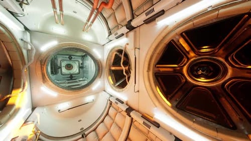 Interior of a Space Station Module Showcasing Advanced Engineering and Design