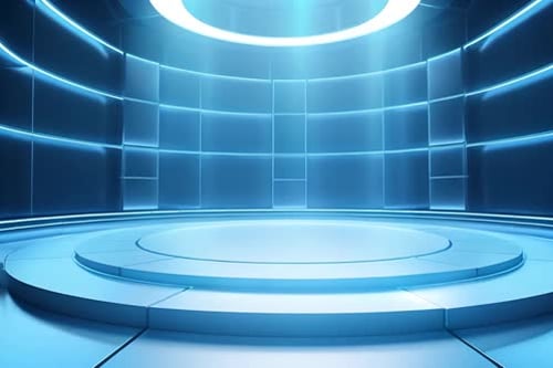 podium Futuristic showcase with platform for product displaying. Empty modern stage display