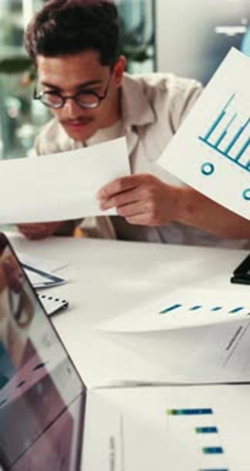 Paperwork, hands or people with discussion in meeting, ads revenue data or money generation stats
