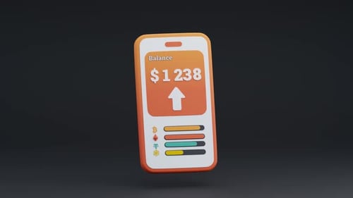 Smartphone Interface Displaying Cryptocurrency Balances with Crypto Coins. 3D Animation