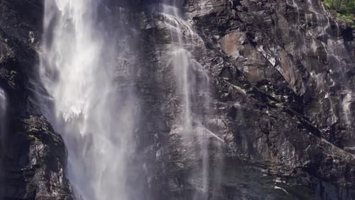 Amazing view of the Seven sisters waterfall in Geiranger, Norway. Two powerful streams of raging whi