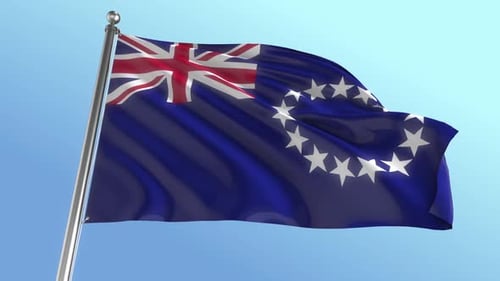Cook Islands National Flag Waving Loop against Blue Sky