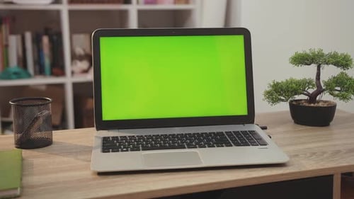 NEW YORK April 5 2019 On Tablet Laptop Computer with Green Screen Chroma Key Display Internet