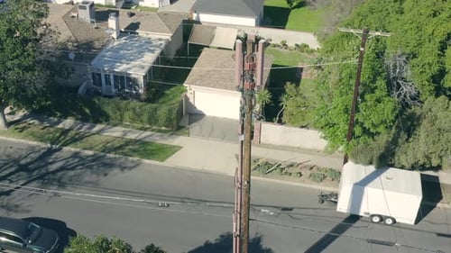 Cell Tower in Suburban Neighborhood, Aerial View