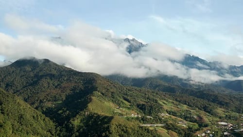 Mount Kinabalu aerial view from Kundasang town, Sabah Borneo