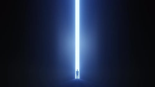 Man in front of the door which opens to heaven world of light