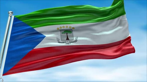 Equatorial Guinea Flag Waving in Blue Sky