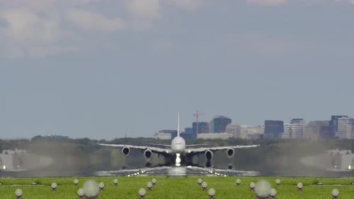 Airplane Takes Off From Airport Runway