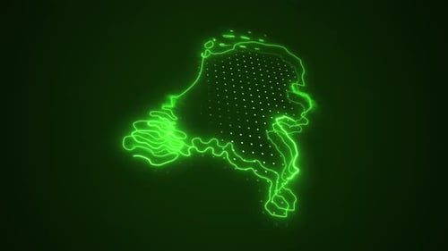 Animated Neon Green Abstract Map Outline Technology Loop