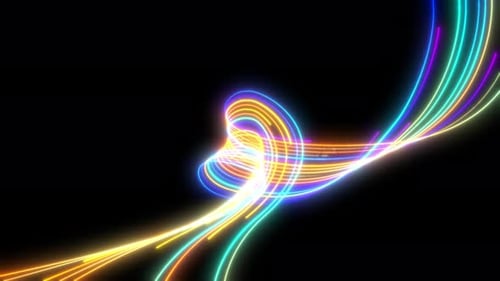 Abstract black background with wavy yellow blue green tosca neon lines