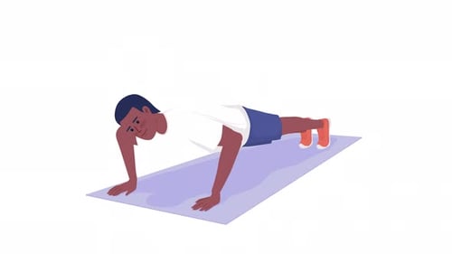 Flat Design Animated Man Doing Push-Ups Exercise