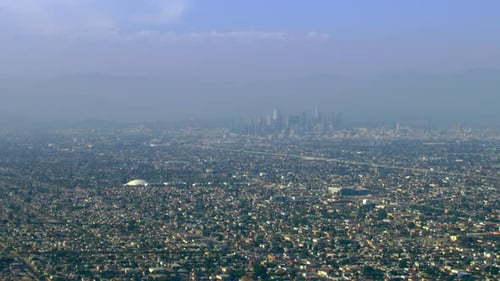 Aerial View of Skyline View on a Sunny Day in Los Angeles,