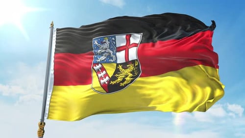 Realistic Waving Flag of Saarland, Germany with Coat of Arms