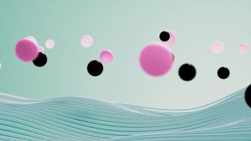 Sphères flottantes sur une boucle de vagues bleues colorées