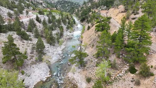 Mountain River High in the Mountains Aerial View 4 K