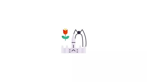 Flat Design Animated Spider Landing on Stylized Castle and Flower