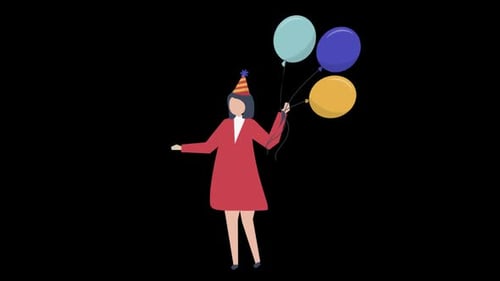 Girl Holding Balloons Alpha Channel